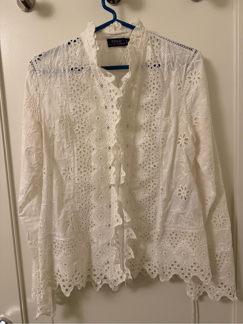 Polo Ralph Lauren: size 6/6P. Women's White Embroidered Eyelet Shirt - Picture 1 of 8
